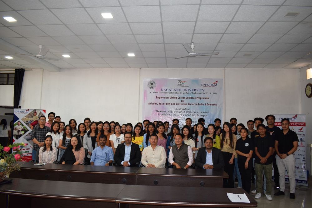 Student participants, resource person and others during the Employment-Linked Career Guidance programme held at NU Lumami in collaboration with Emporium Dimapur on March 18.  (Photo Courtesy: PRO NU)
